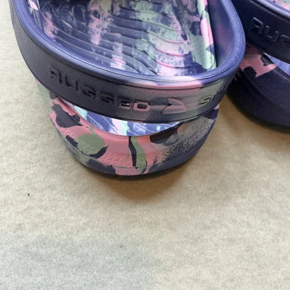 Rugged Shark Marbled Clogs Purple Pink Green Slip On Water Shoes Womens Size 8 - Picture 8 of 11